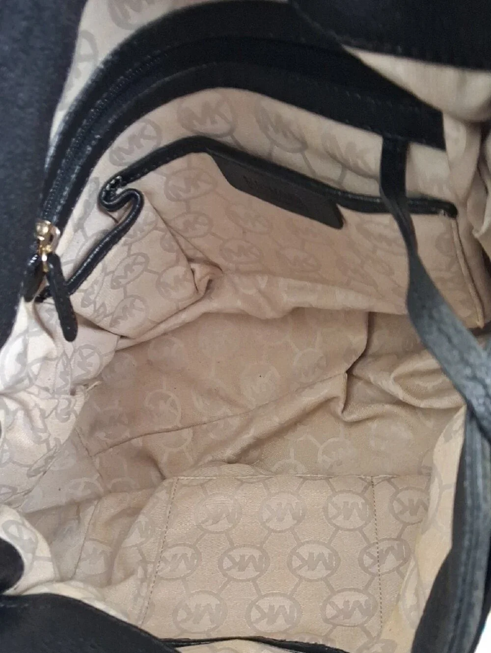 Michael Kors Black  Largr Hamilton  Leather Satchel with Gold-Tone Chain Detail